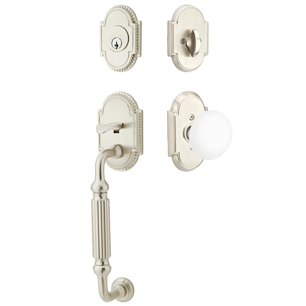 Emtek Knoxville Tubular Entryset Sectional with Ice White Porcelain Knob