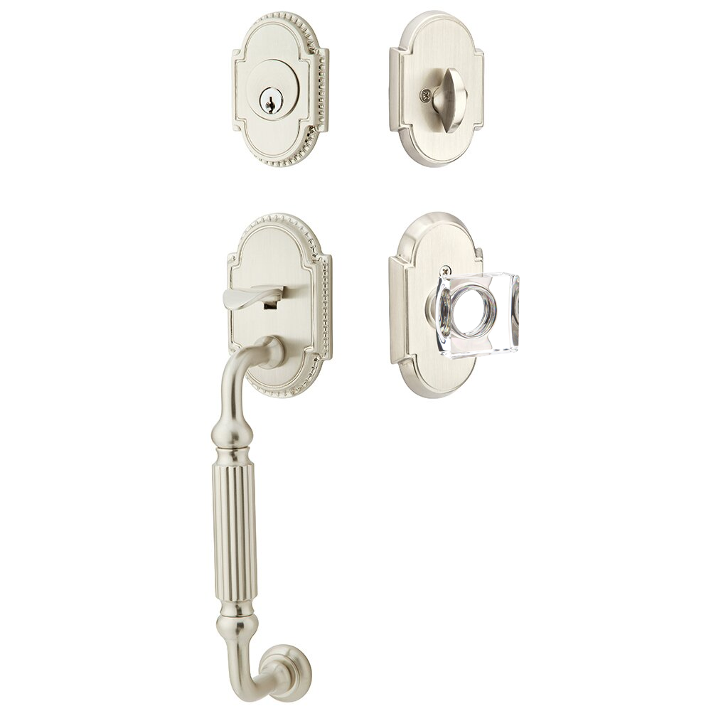 Emtek Knoxville Tubular Entryset Sectional with Modern Square Glass Knob