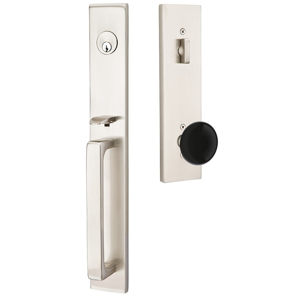 Emtek Lausanne Tubular Entryset Full Length with Ebony Porcelain Knob