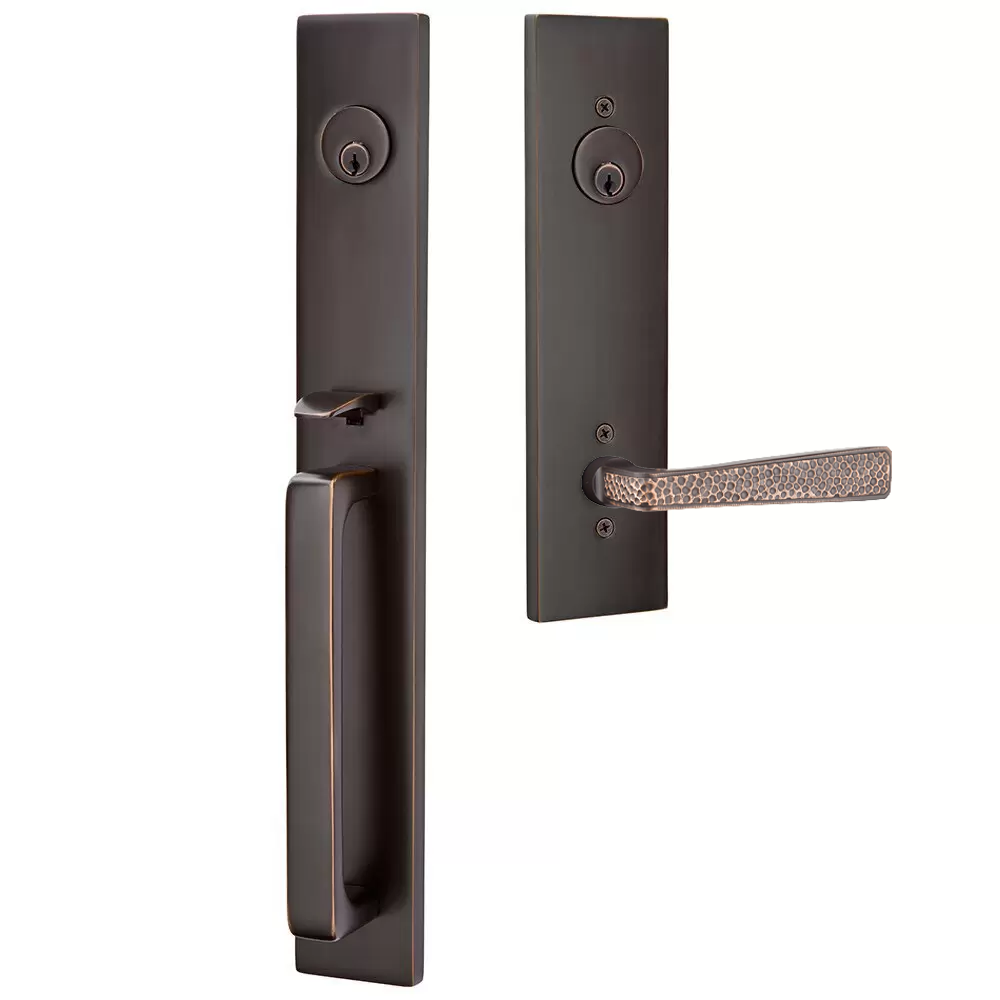 Emtek Lausanne Tubular Entryset Full Length with Hammered Lever