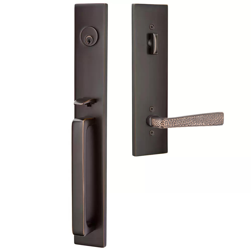 Emtek Lausanne Tubular Entryset Full Length with Hammered Lever