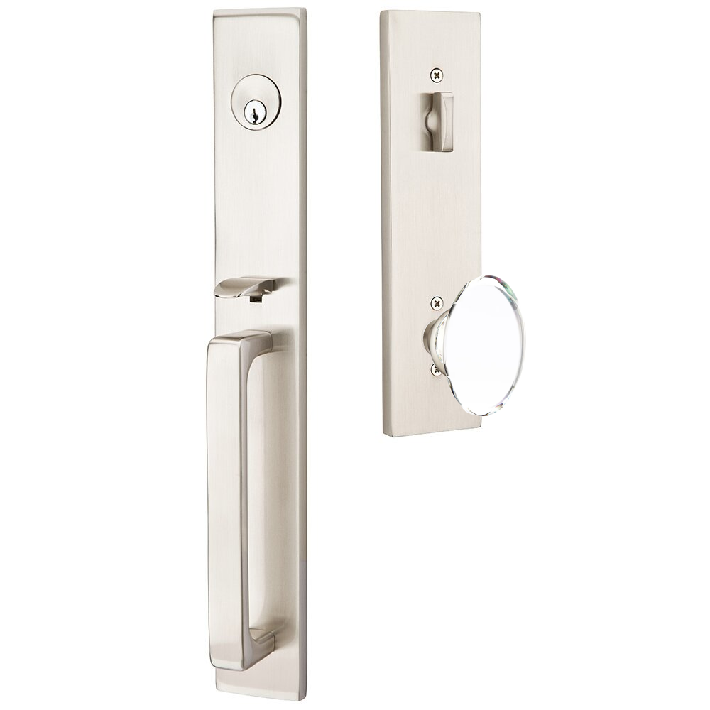 Emtek Lausanne Tubular Entryset Full Length with Hampton Glass Knob