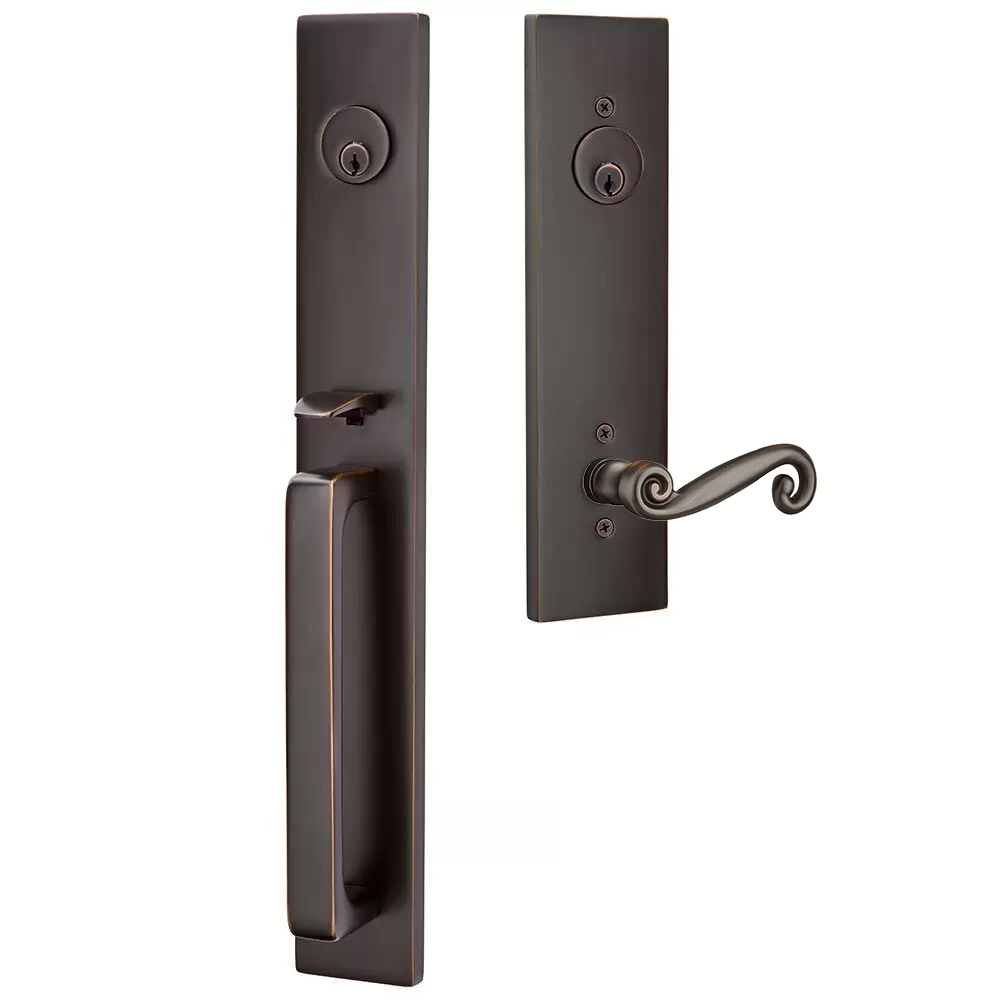 Emtek Lausanne Tubular Entryset Full Length with Rustic Lever