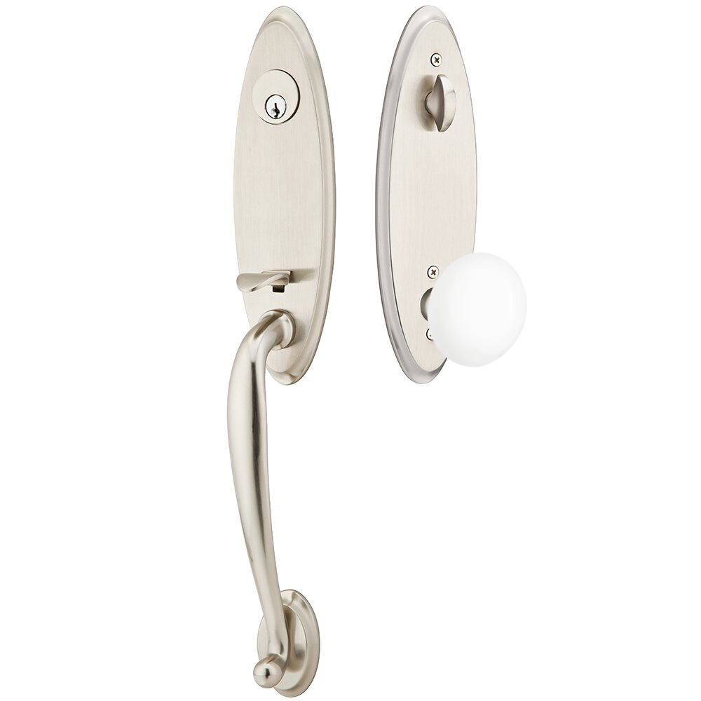 Emtek Marietta Tubular Entryset Monolithic with Ice White Porcelain Knob