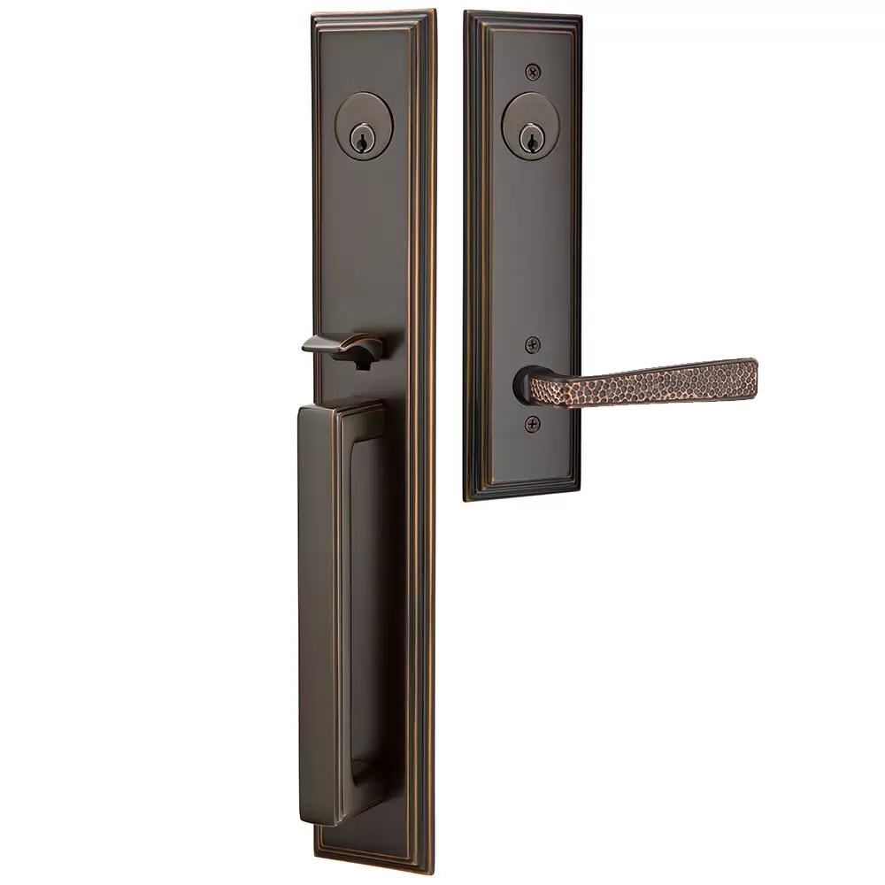 Emtek Melrose Tubular Entryset Full Length with Hammered Lever