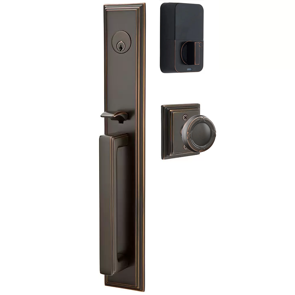 Emtek Melrose Tubular Entryset Full Length with Ribbon & Reed Knob