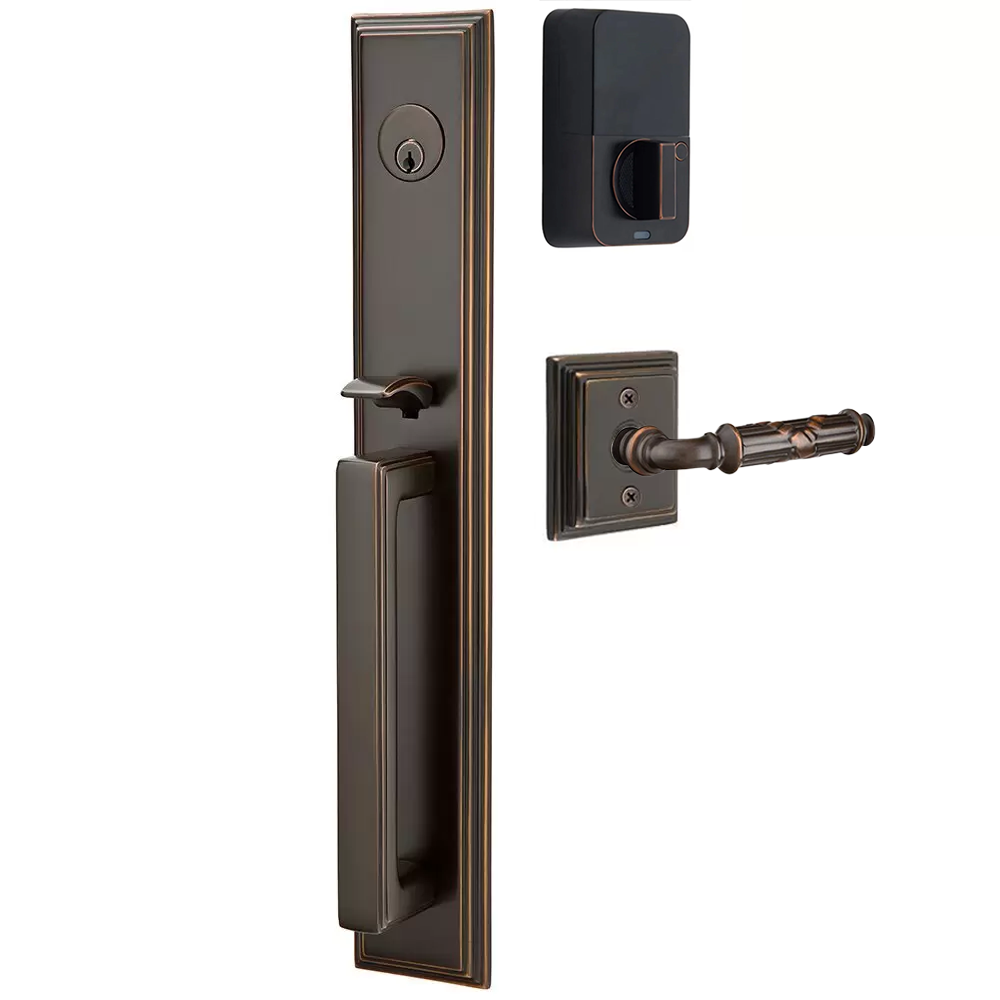 Emtek Melrose Tubular Entryset Full Length with Ribbon & Reed Lever