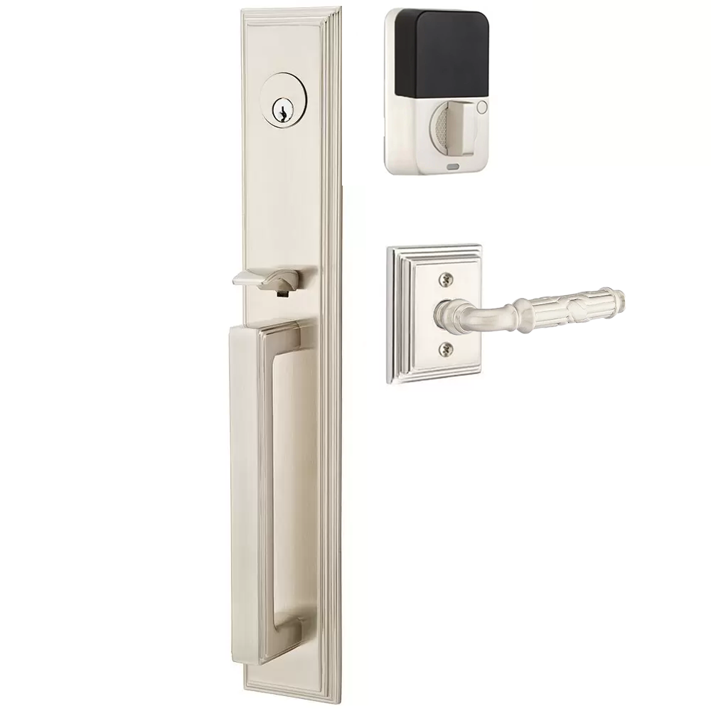 Emtek Melrose Tubular Entryset Full Length with Ribbon & Reed Lever