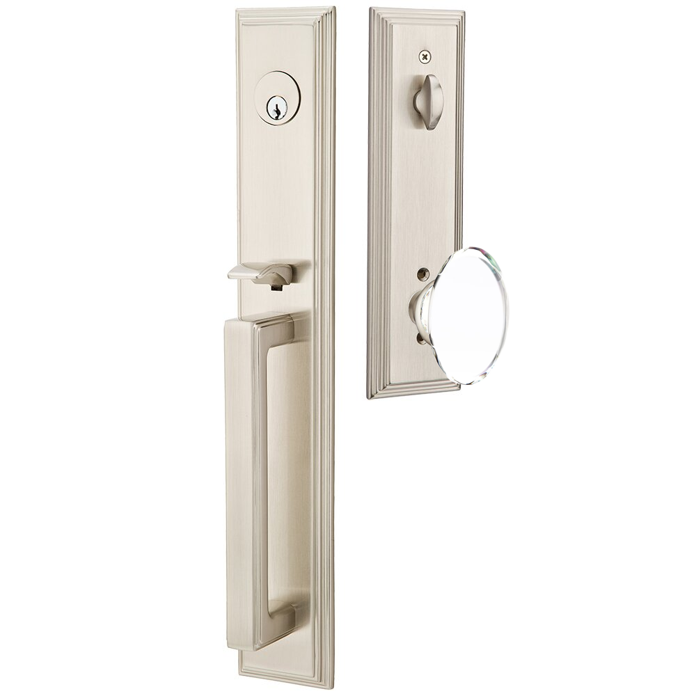 Emtek Melrose Tubular Entryset Full Length with Hampton Glass Knob