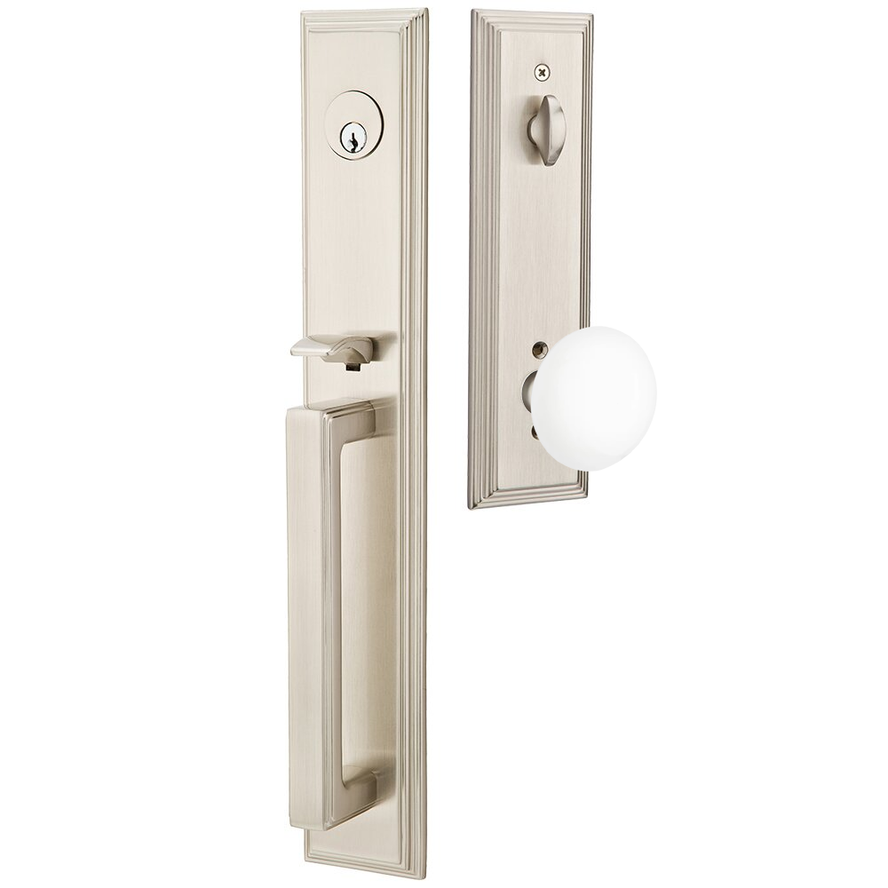 Emtek Melrose Tubular Entryset Full Length with Ice White Porcelain Knob