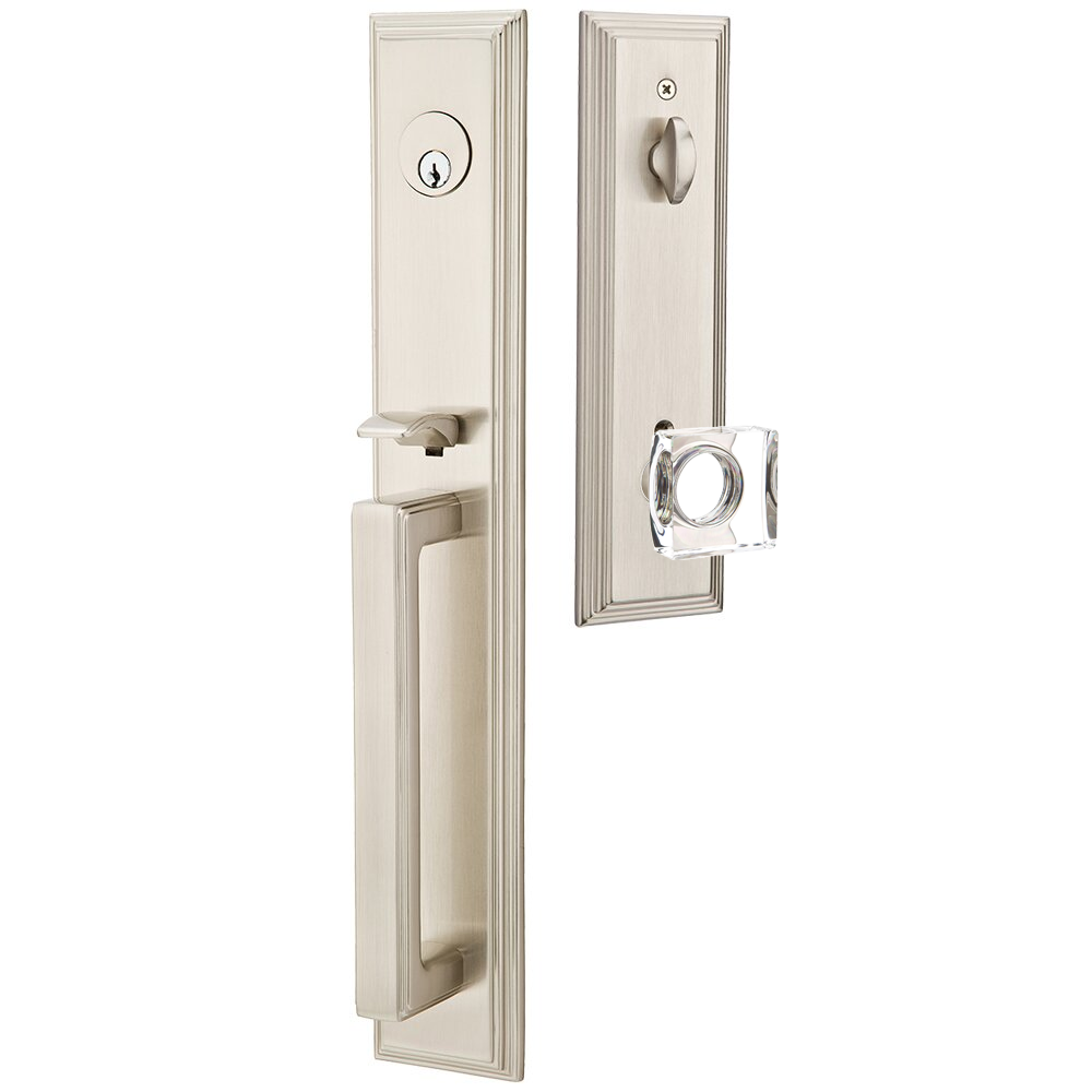 Emtek Melrose Tubular Entryset Full Length with Modern Square Glass Knob