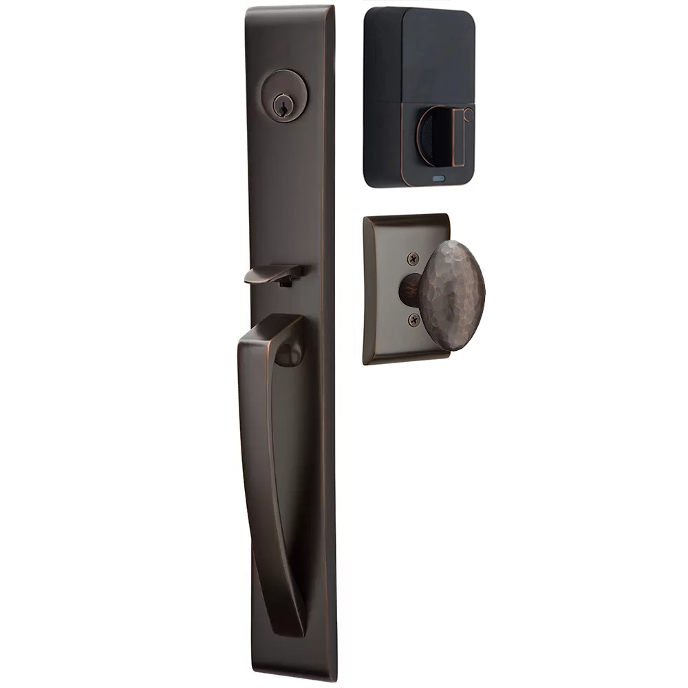 Emtek Orion Tubular Entryset Full Length with Hammered Egg Knob