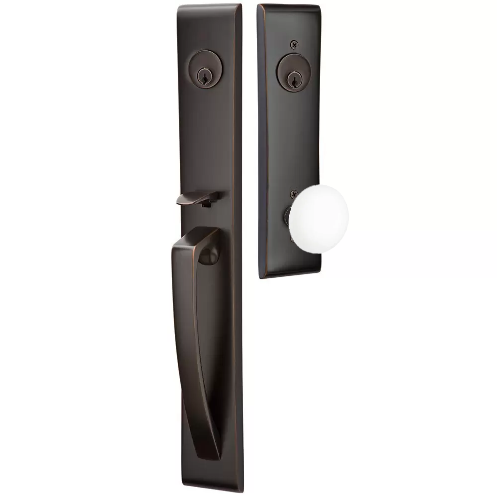 Emtek Orion Tubular Entryset Full Length with Ice White Porcelain Knob