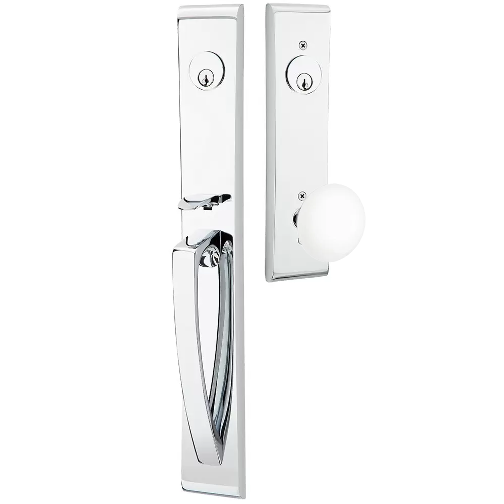 Emtek Orion Tubular Entryset Full Length with Ice White Porcelain Knob