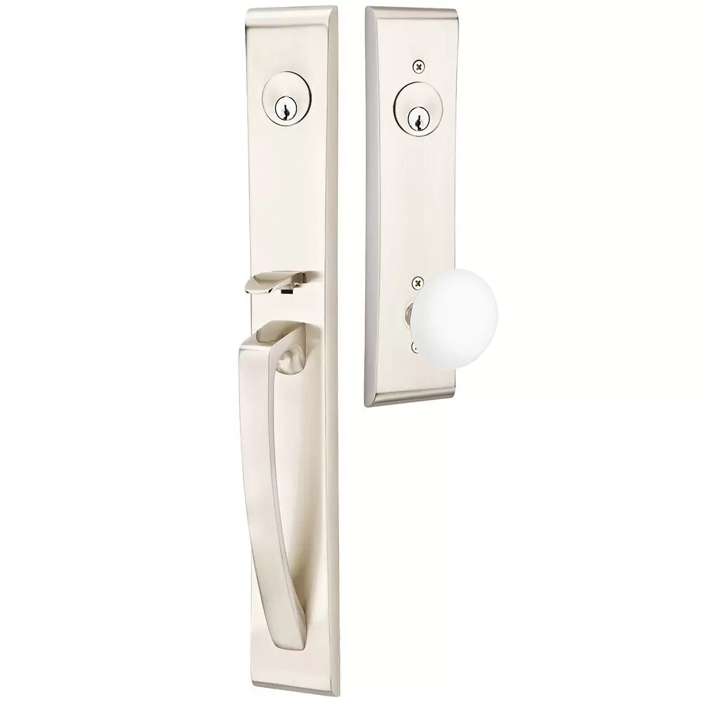 Emtek Orion Tubular Entryset Full Length with Ice White Porcelain Knob