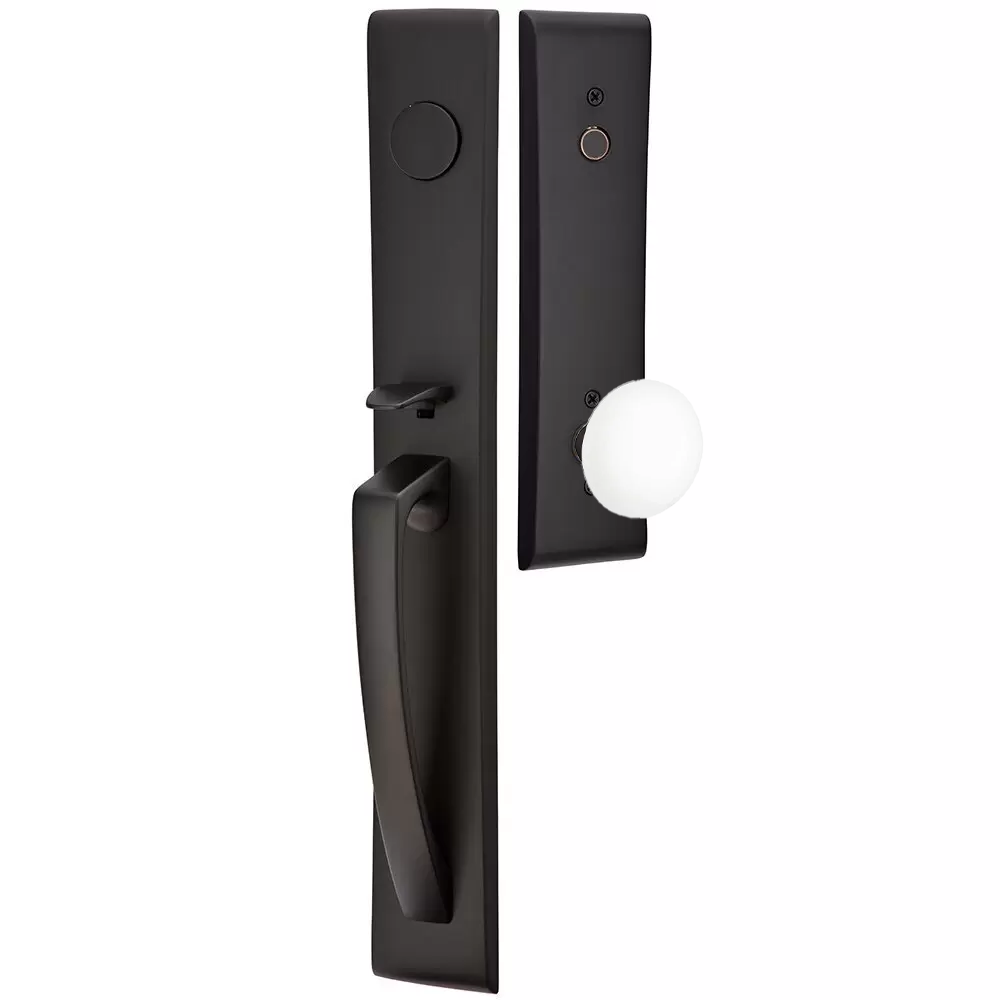 Emtek Orion Tubular Entryset Full Length with Ice White Porcelain Knob