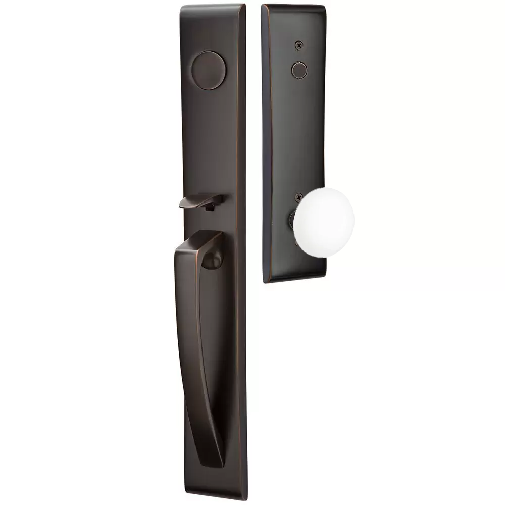 Emtek Orion Tubular Entryset Full Length with Ice White Porcelain Knob