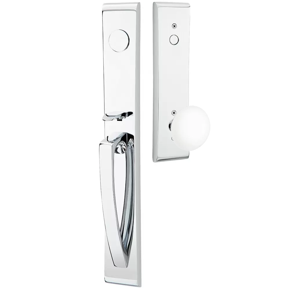 Emtek Orion Tubular Entryset Full Length with Ice White Porcelain Knob