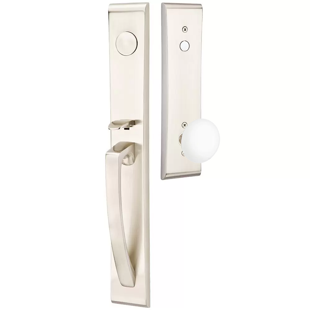 Emtek Orion Tubular Entryset Full Length with Ice White Porcelain Knob