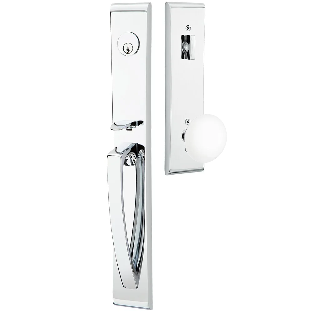 Emtek Orion Tubular Entryset Full Length with Ice White Porcelain Knob
