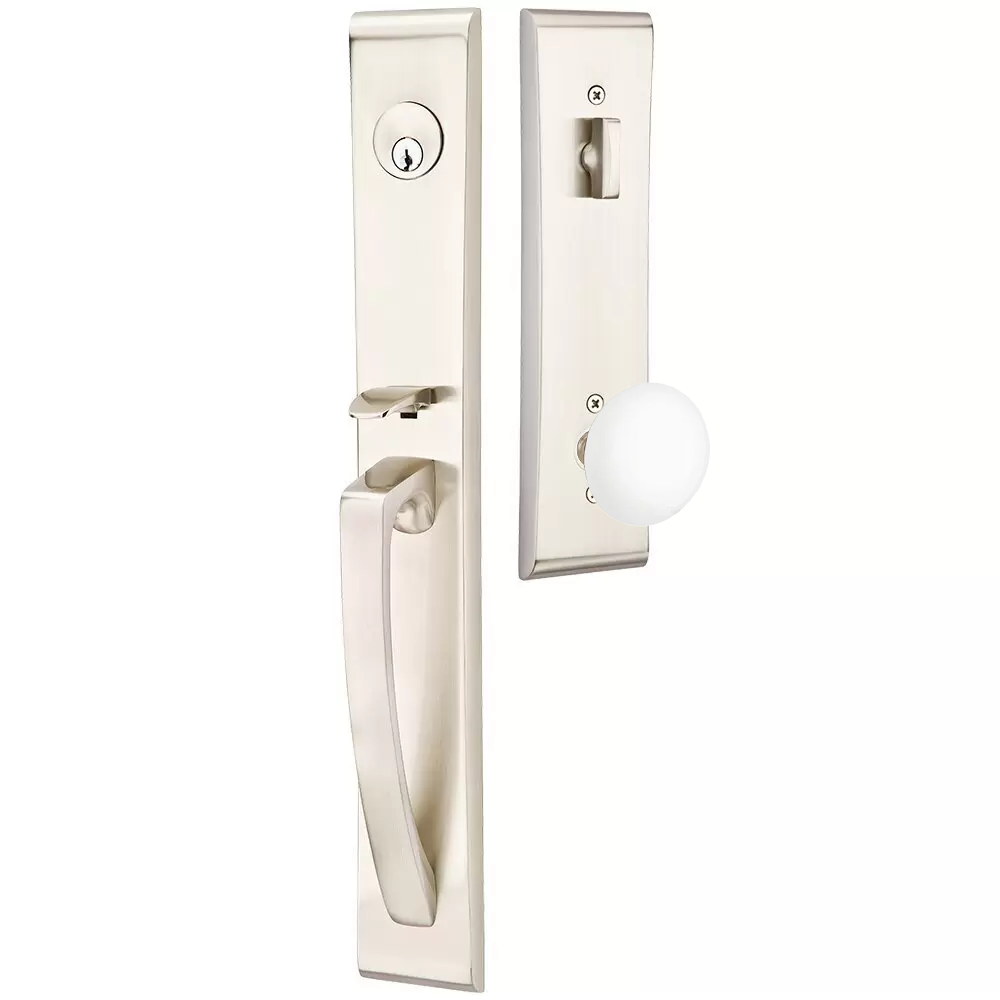 Emtek Orion Tubular Entryset Full Length with Ice White Porcelain Knob