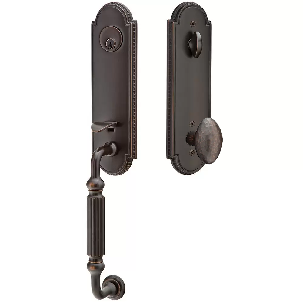 Emtek Orleans Tubular Entryset Monolithic with Hammered Egg Knob