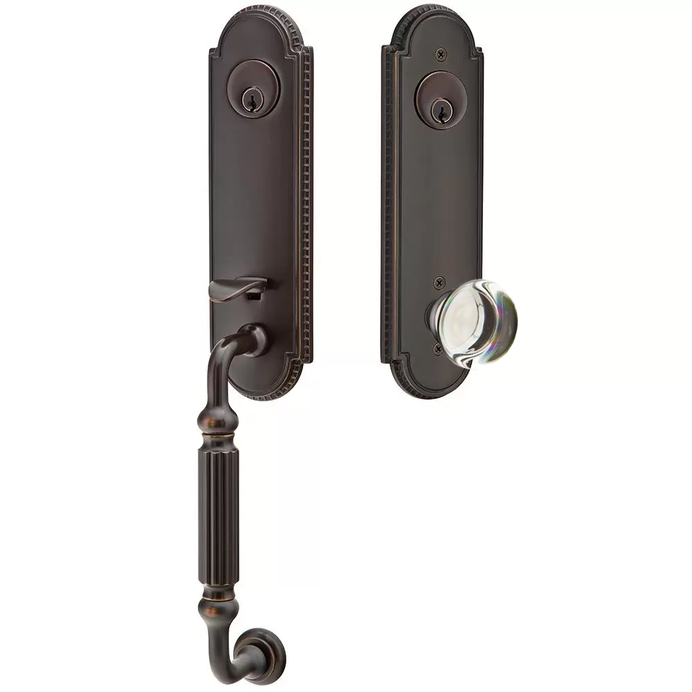 Emtek Orleans Tubular Entryset Monolithic with Providence Glass Knob