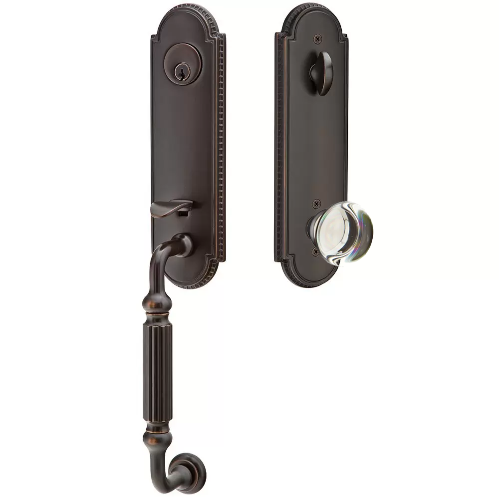 Emtek Orleans Tubular Entryset Monolithic with Providence Glass Knob