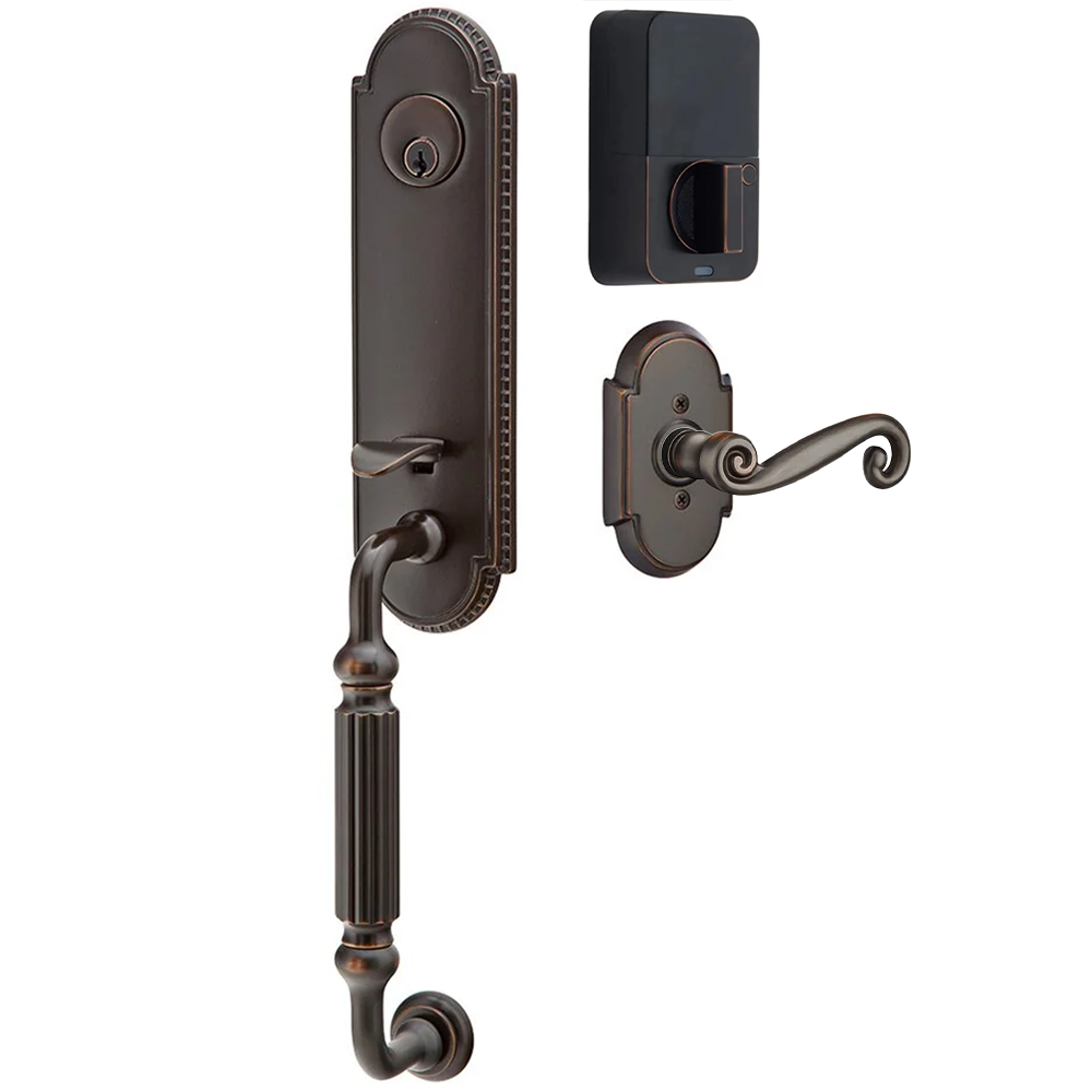 Emtek Orleans Tubular Entryset Monolithic with Rustic Lever