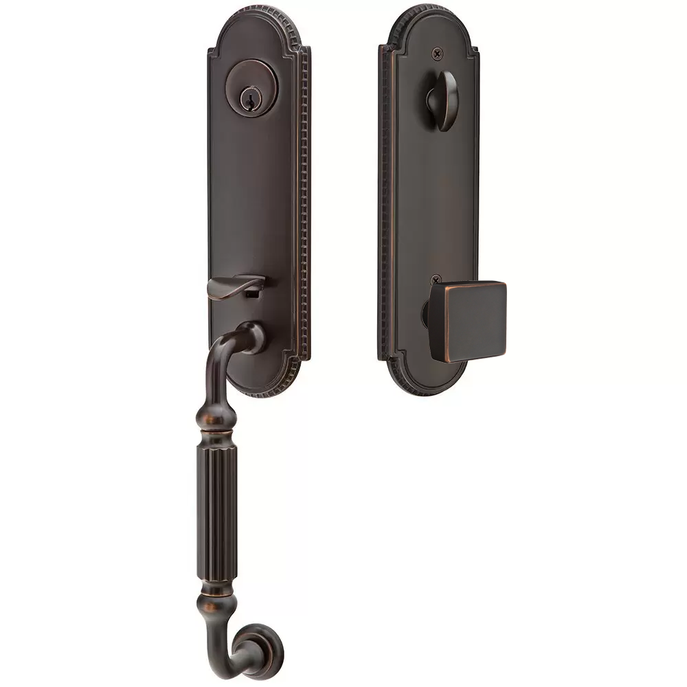 Emtek Orleans Tubular Entryset Monolithic with Square Knob