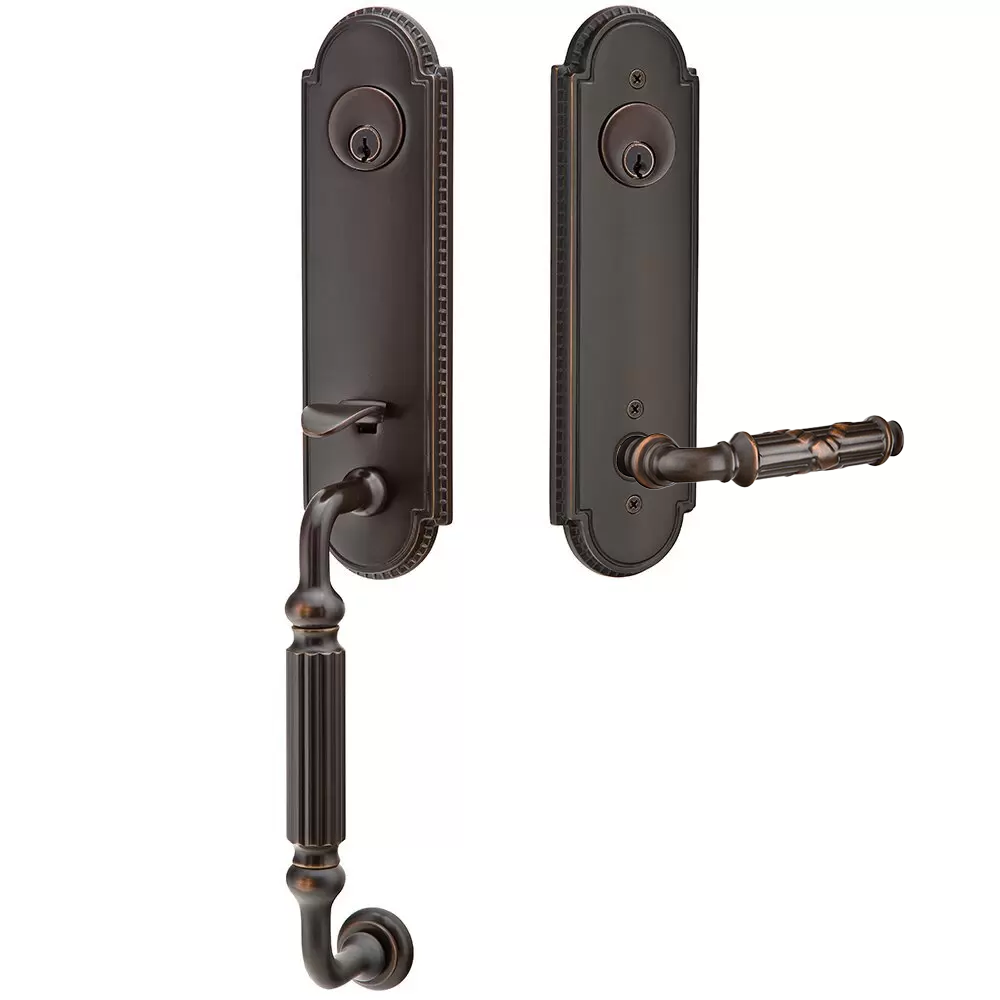 Emtek Orleans Tubular Entryset Monolithic with Ribbon & Reed Lever