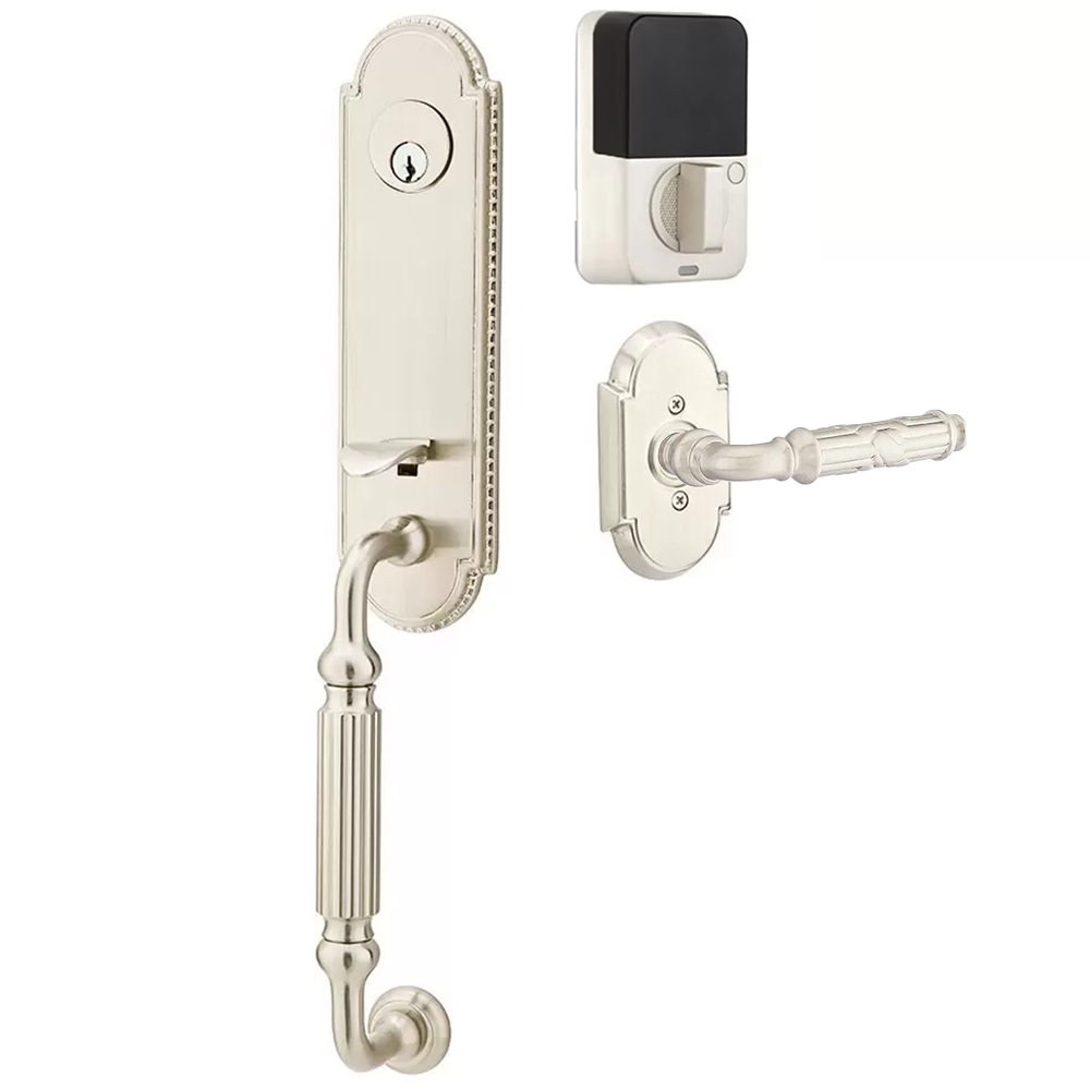 Emtek Orleans Tubular Entryset Monolithic with Ribbon & Reed Lever