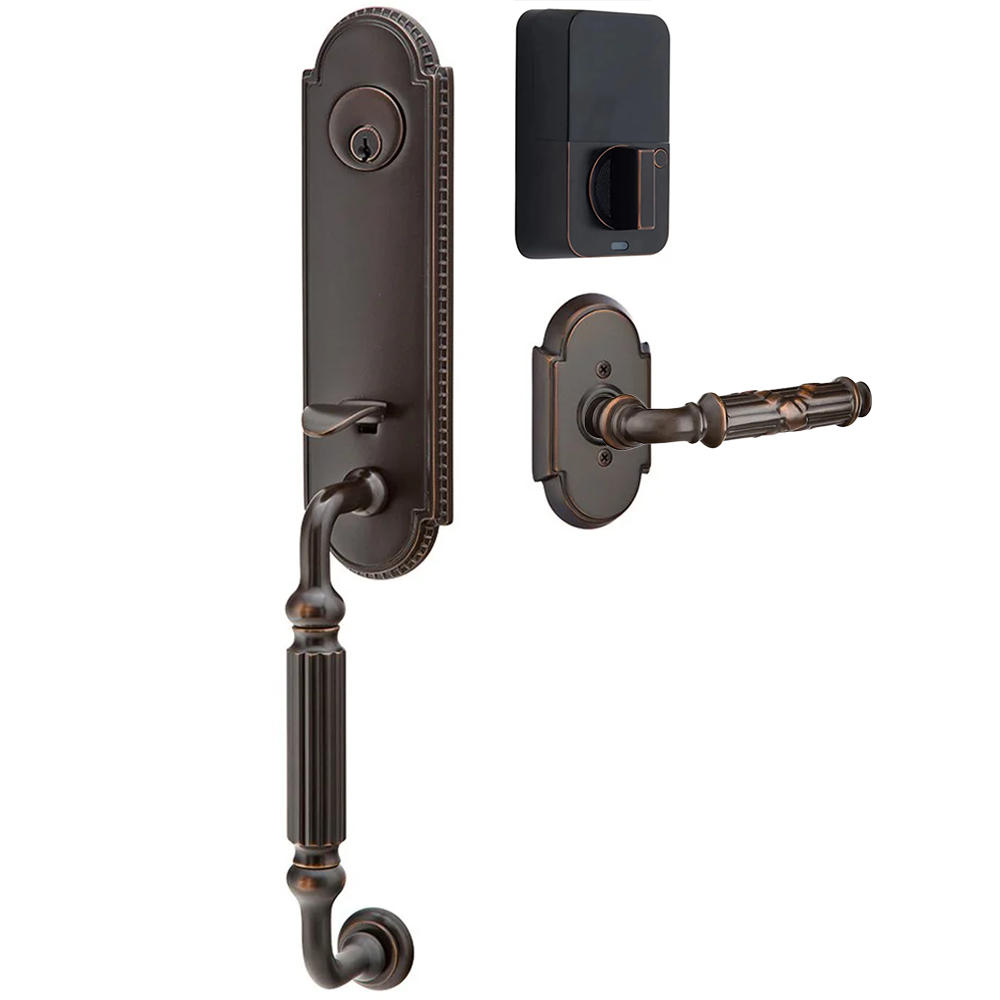 Emtek Orleans Tubular Entryset Monolithic with Ribbon & Reed Lever