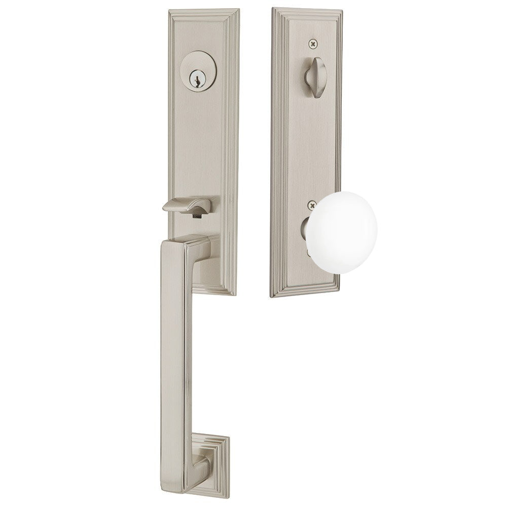 Emtek Wilshire Tubular Entryset Monolithic with Ice White Porcelain Knob