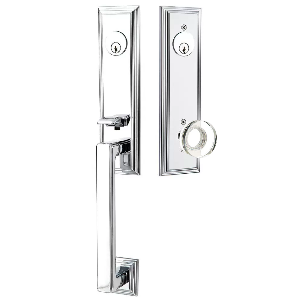 Emtek Wilshire Tubular Entryset Monolithic with Modern Disc Glass Knob