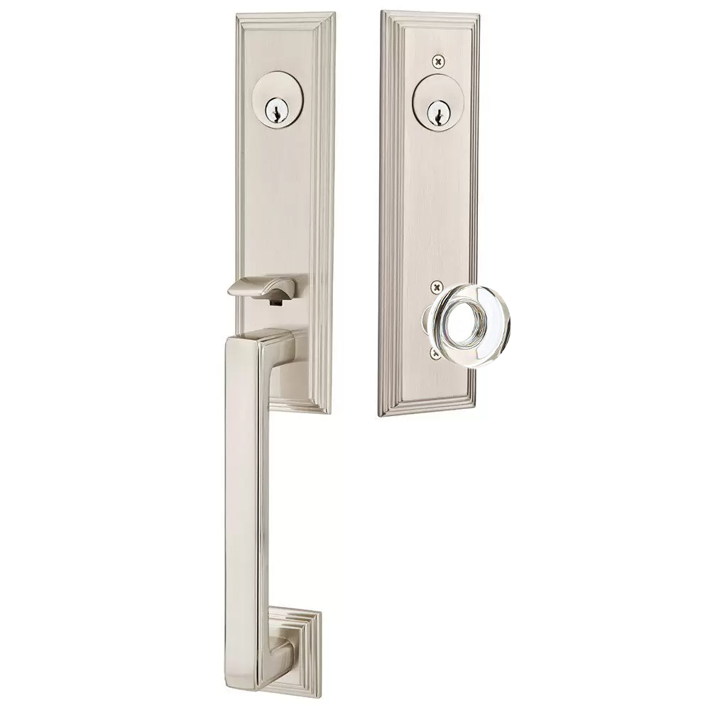 Emtek Wilshire Tubular Entryset Monolithic with Modern Disc Glass Knob