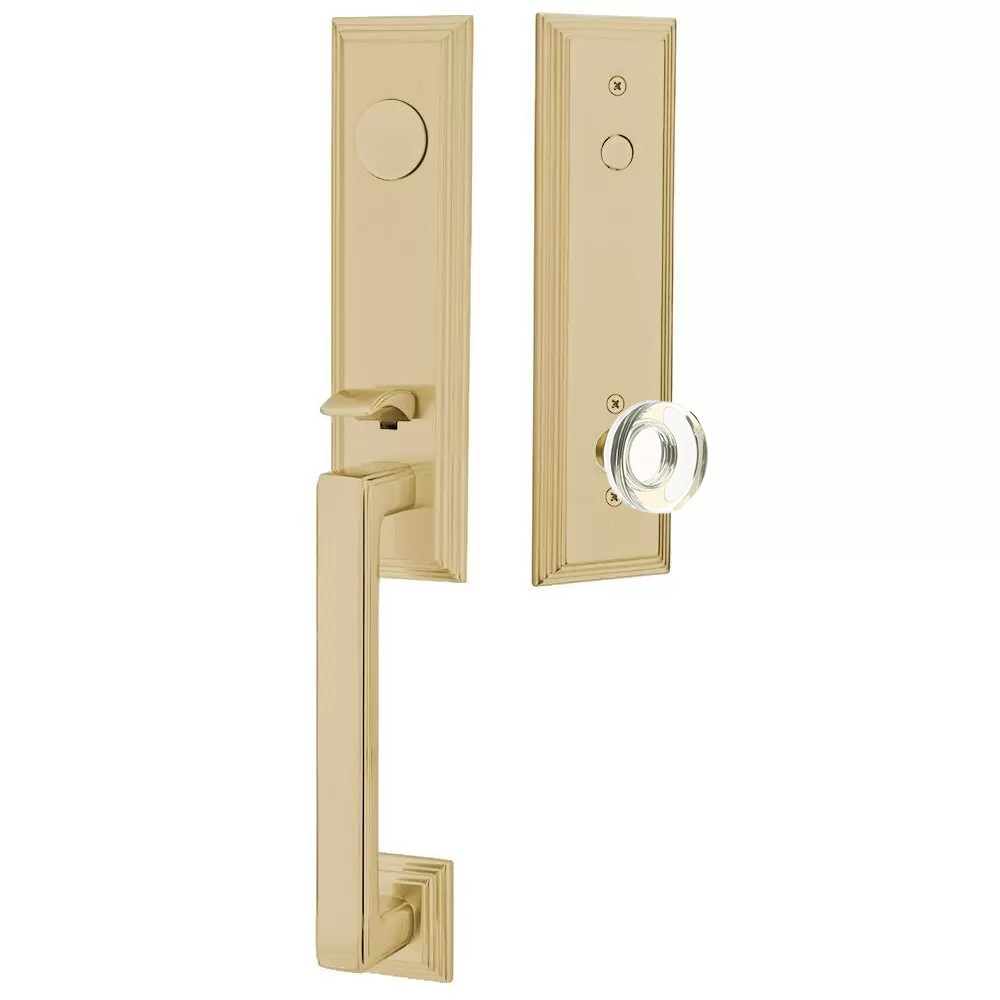 Emtek Wilshire Tubular Entryset Monolithic with Modern Disc Glass Knob