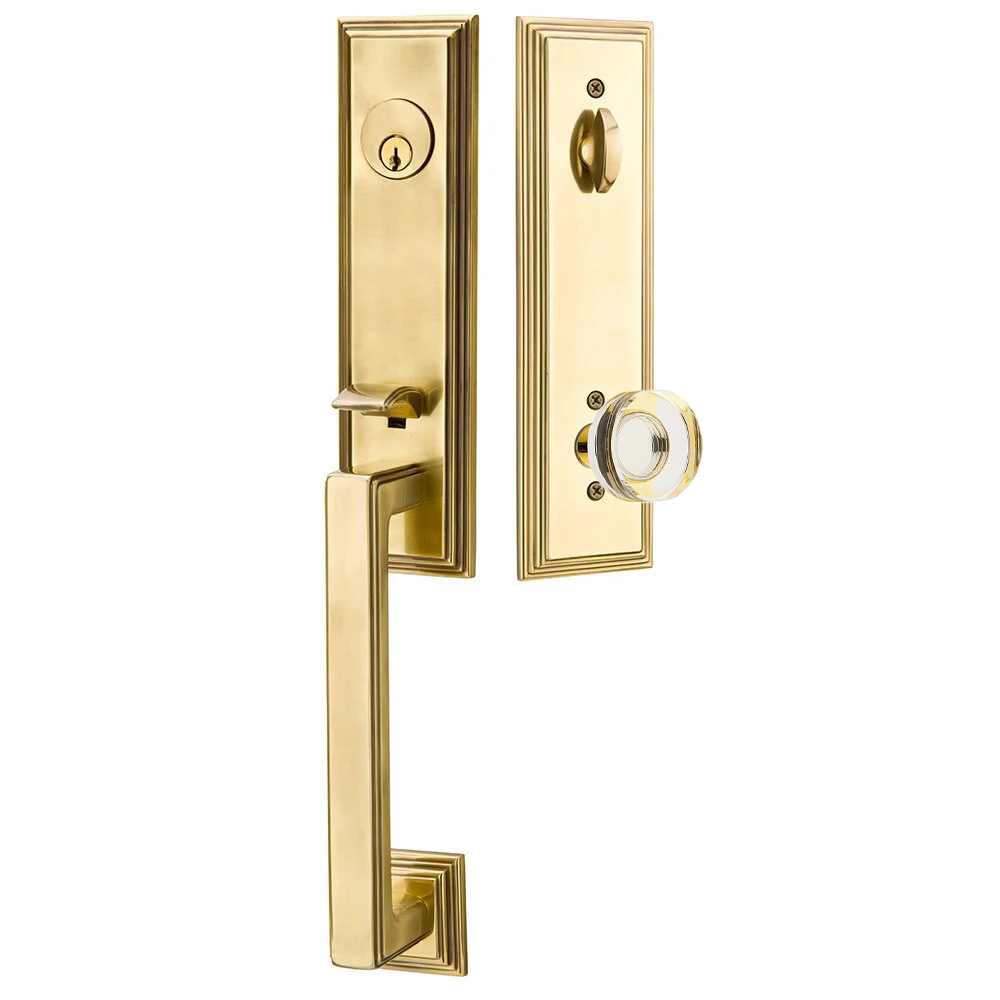 Emtek Wilshire Tubular Entryset Monolithic with Modern Disc Glass Knob