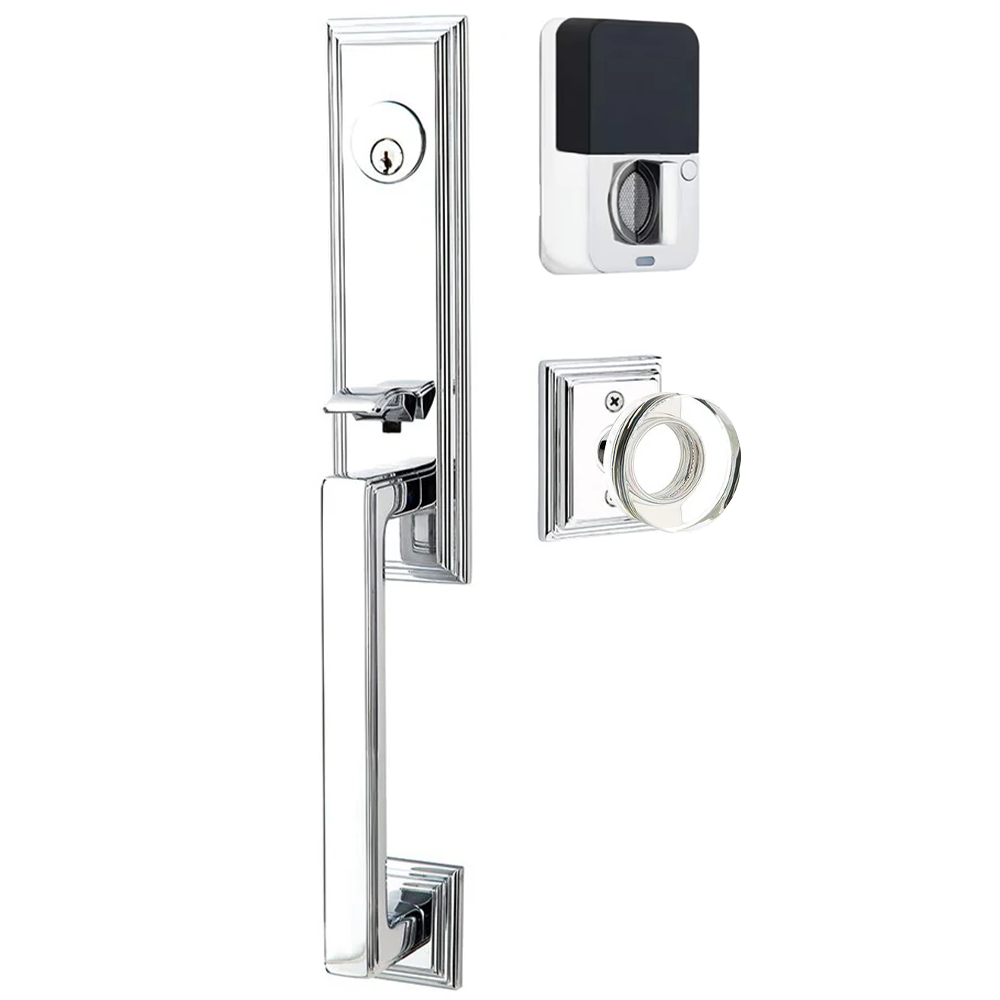 Emtek Wilshire Tubular Entryset Monolithic with Modern Disc Glass Knob