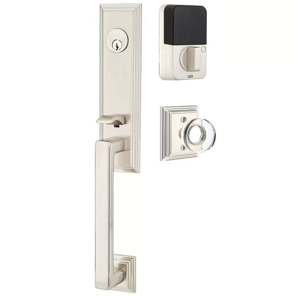 Emtek Wilshire Tubular Entryset Monolithic with Modern Disc Glass Knob