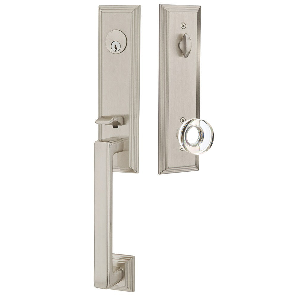 Emtek Wilshire Tubular Entryset Monolithic with Modern Disc Glass Knob