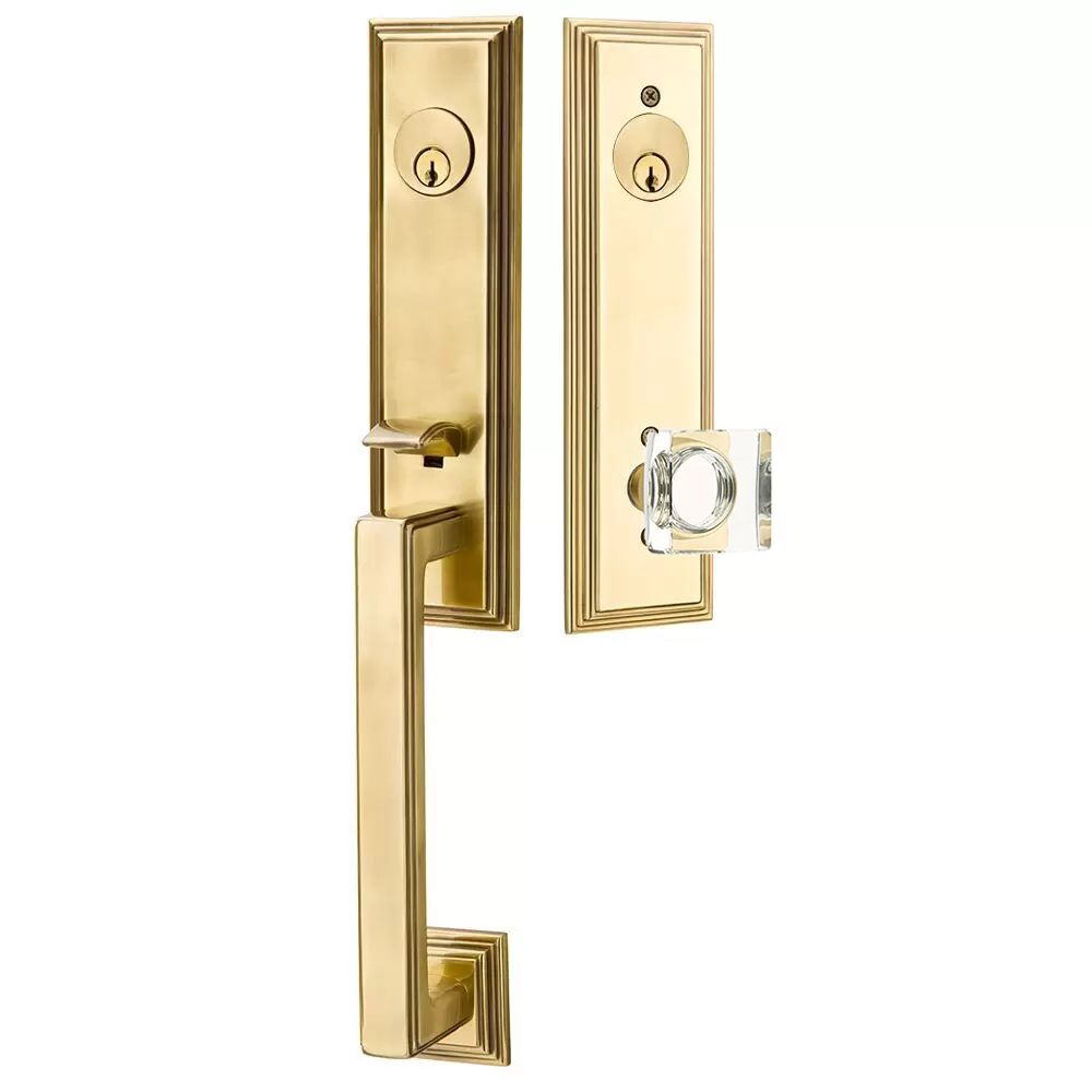 Emtek Wilshire Tubular Entryset Monolithic with Modern Square Glass Knob