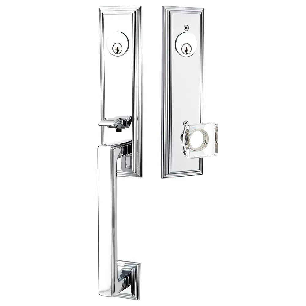 Emtek Wilshire Tubular Entryset Monolithic with Modern Square Glass Knob