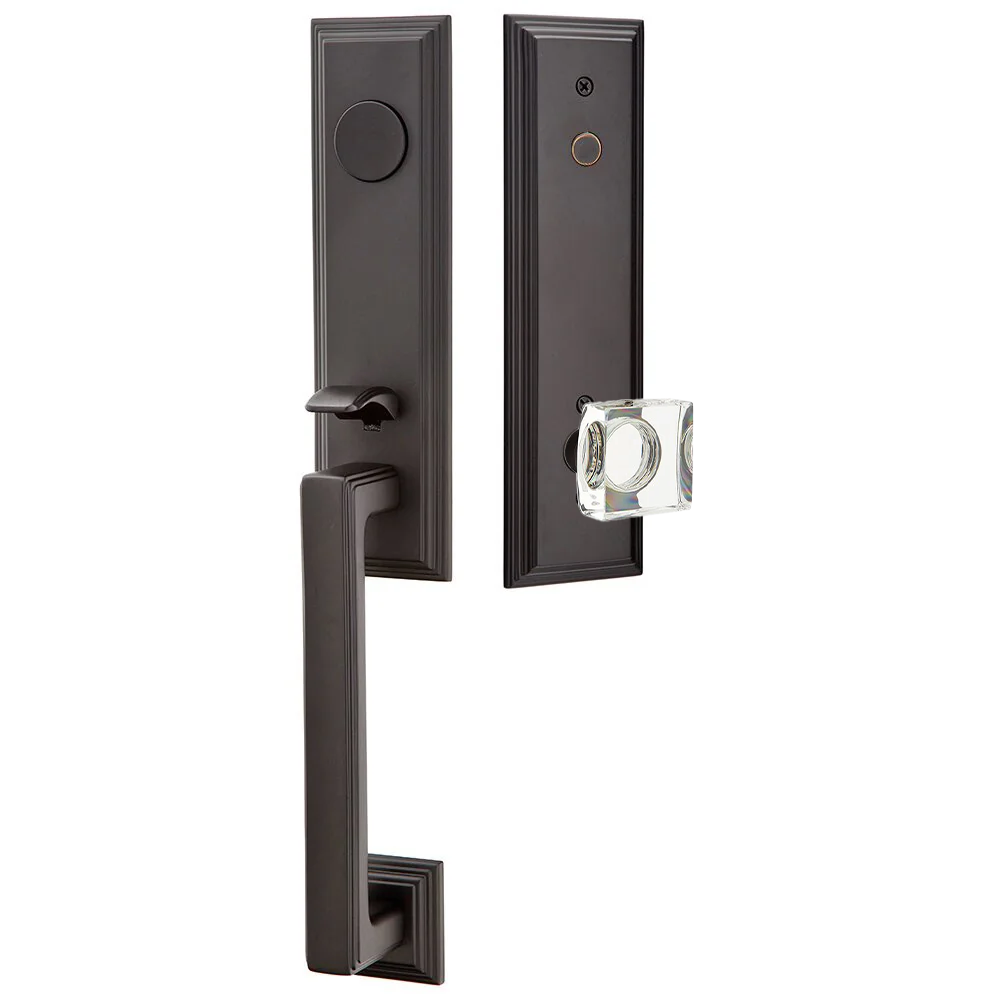 Emtek Wilshire Tubular Entryset Monolithic with Modern Square Glass Knob
