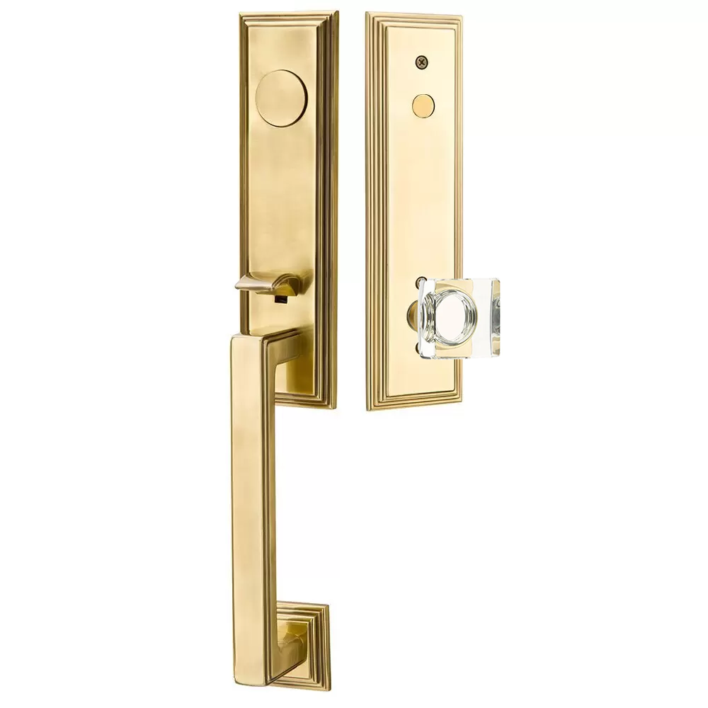 Emtek Wilshire Tubular Entryset Monolithic with Modern Square Glass Knob