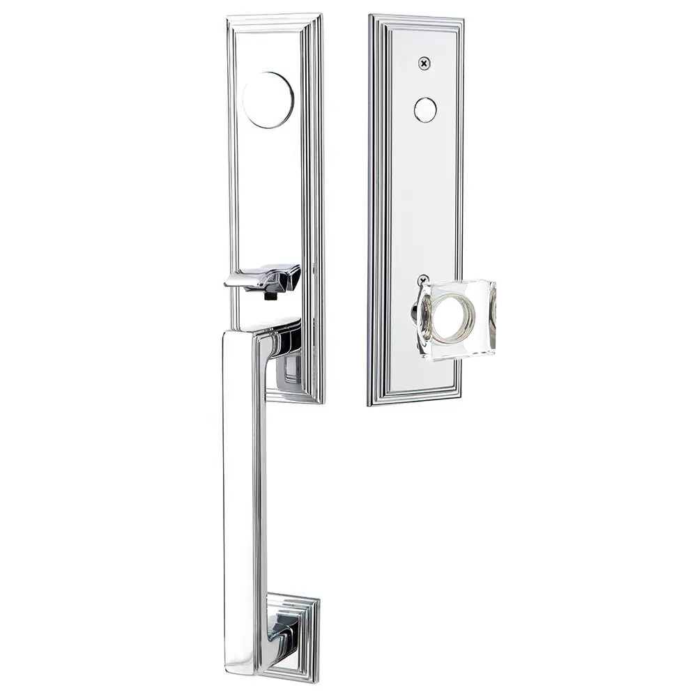 Emtek Wilshire Tubular Entryset Monolithic with Modern Square Glass Knob
