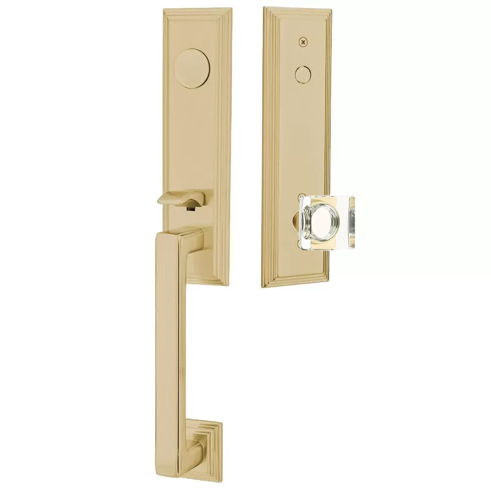 Emtek Wilshire Tubular Entryset Monolithic with Modern Square Glass Knob