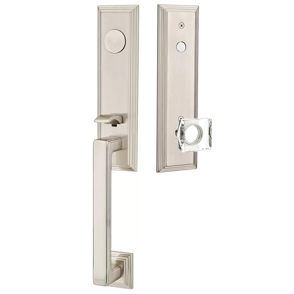 Emtek Wilshire Tubular Entryset Monolithic with Modern Square Glass Knob