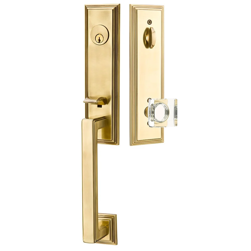 Emtek Wilshire Tubular Entryset Monolithic with Modern Square Glass Knob