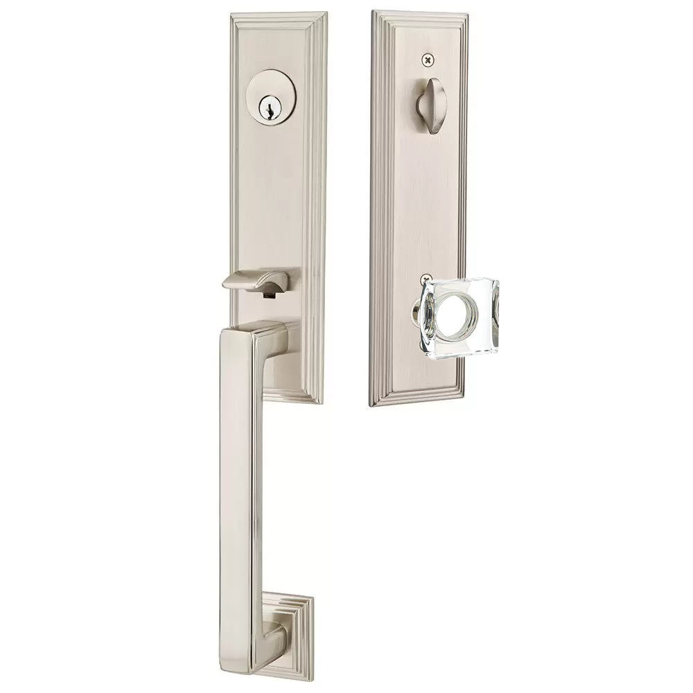 Emtek Wilshire Tubular Entryset Monolithic with Modern Square Glass Knob